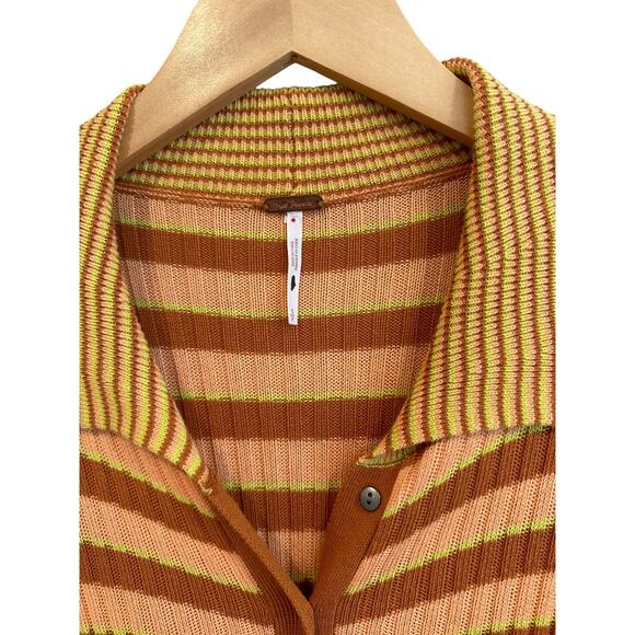 NEW Free People Vista Cardi Orange Striped Ribbed Sweater Midi Dress Size Small - Picture 7 of 12
